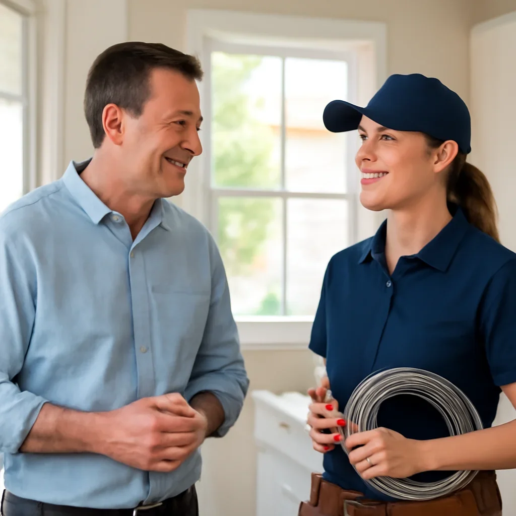 Property owner discussing electrical service options with Electrician Regina