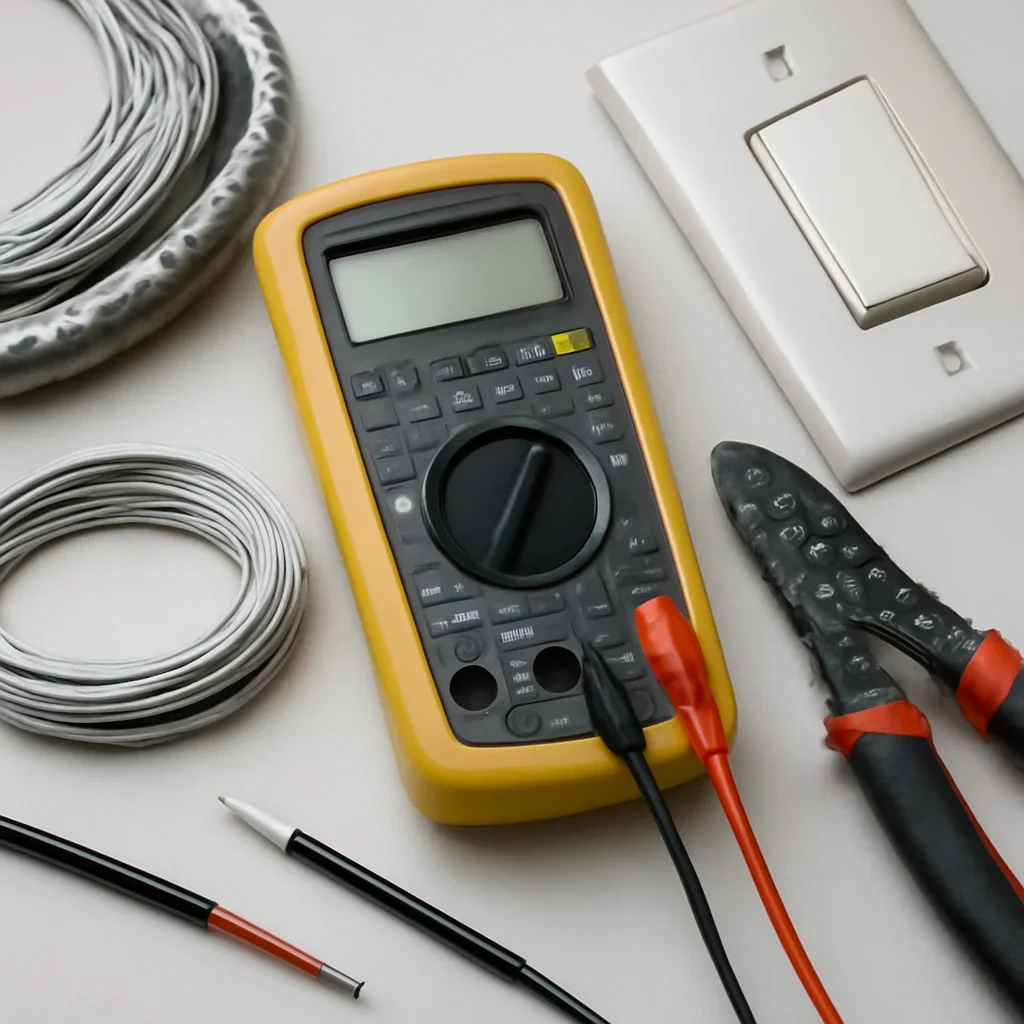 Electrical testing tools used during an aluminum wiring assessment in Regina
