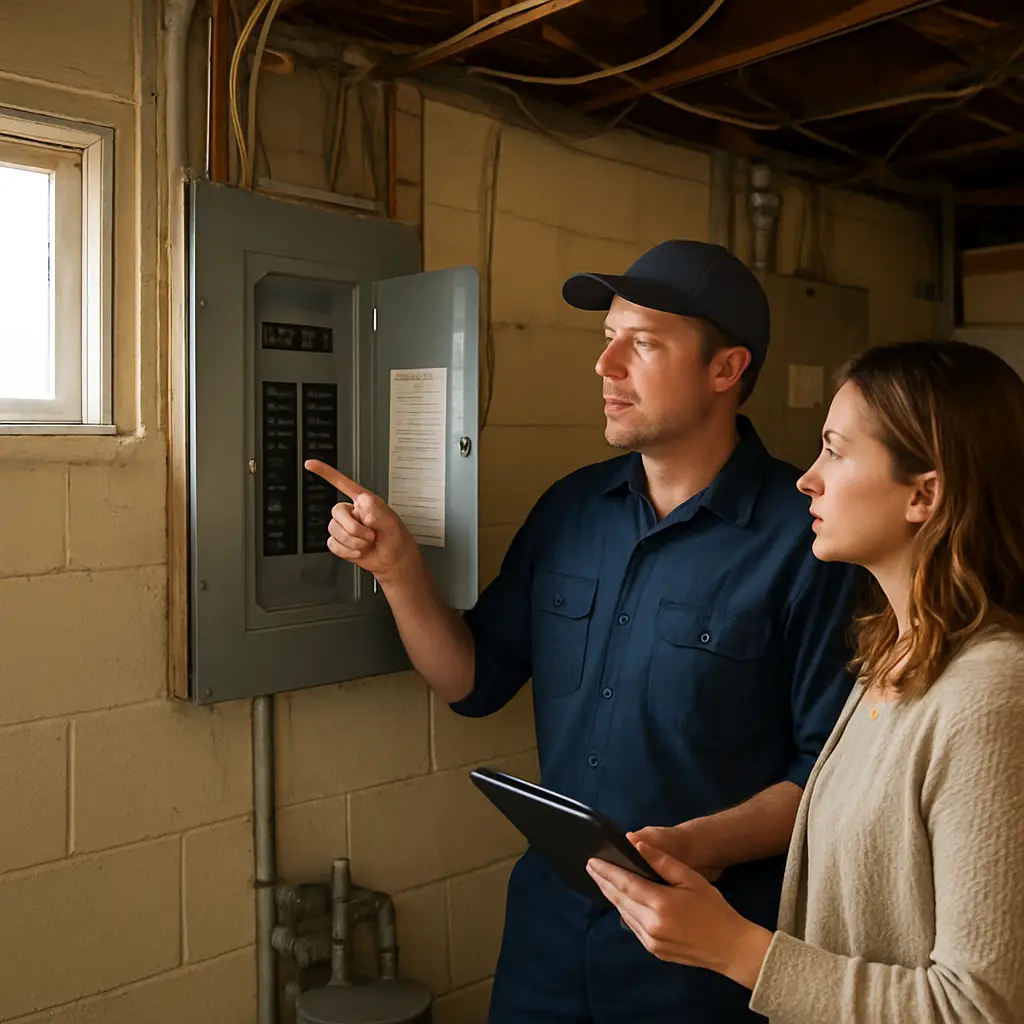 Electrician discussing electrical inspections for older homes with a regina property owner