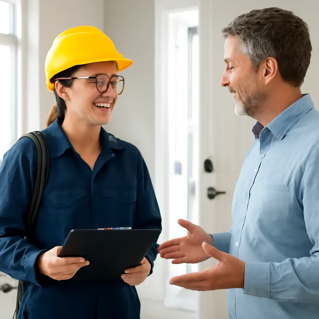 Emerald Park business representative discussing a commercial electrical project