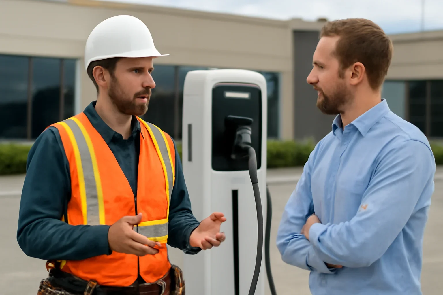 Commercial EV charging stations installed in a Regina business parking area