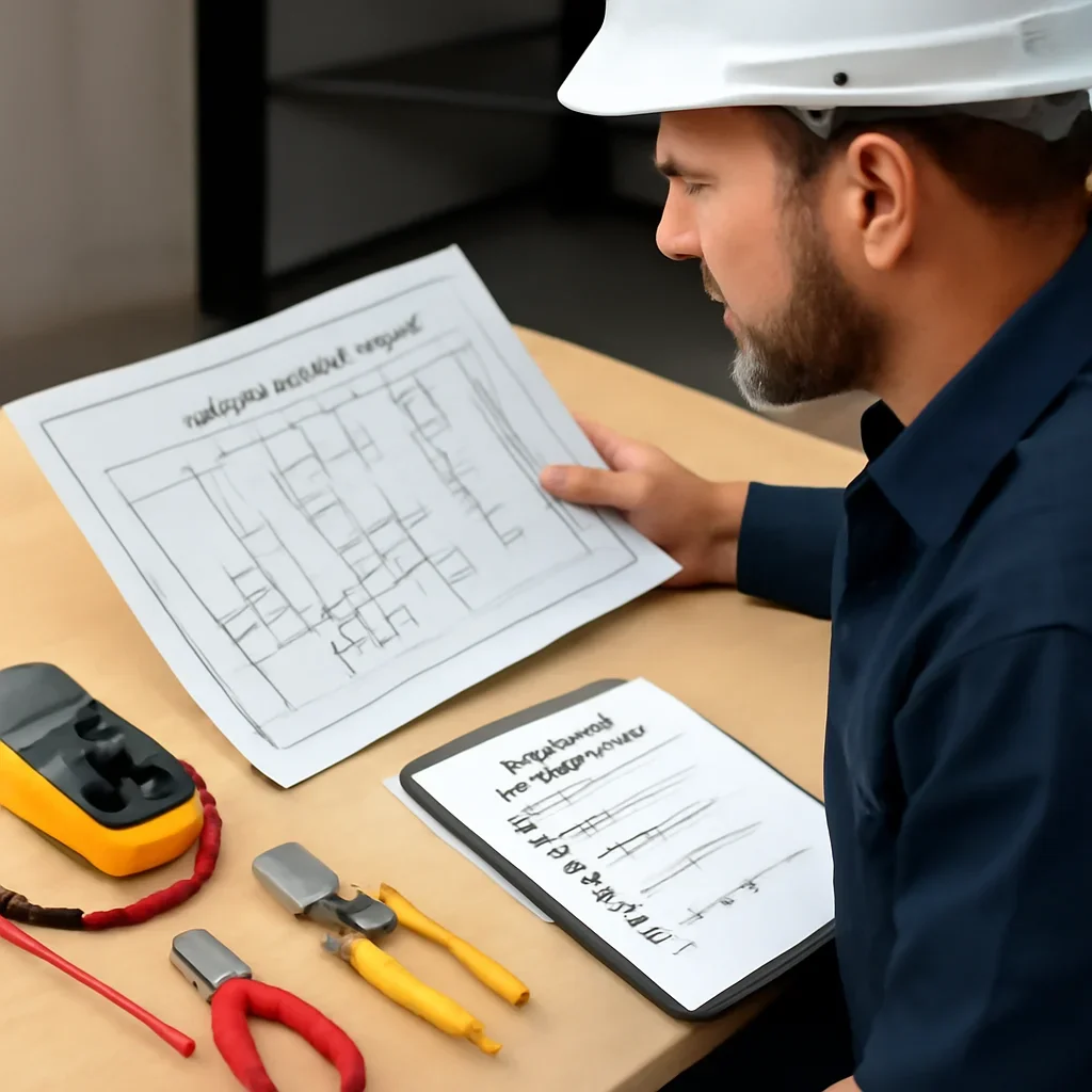 Electrician reviewing a Regina commercial EV charging site and electrical plan