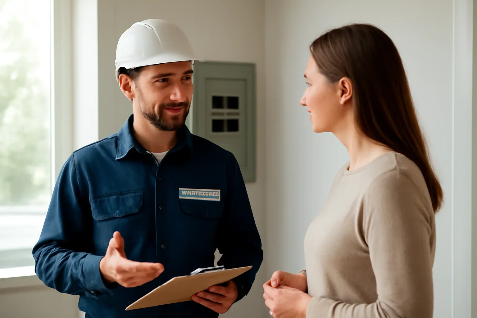 Electrician discussing an electrical inspection at a Regina property