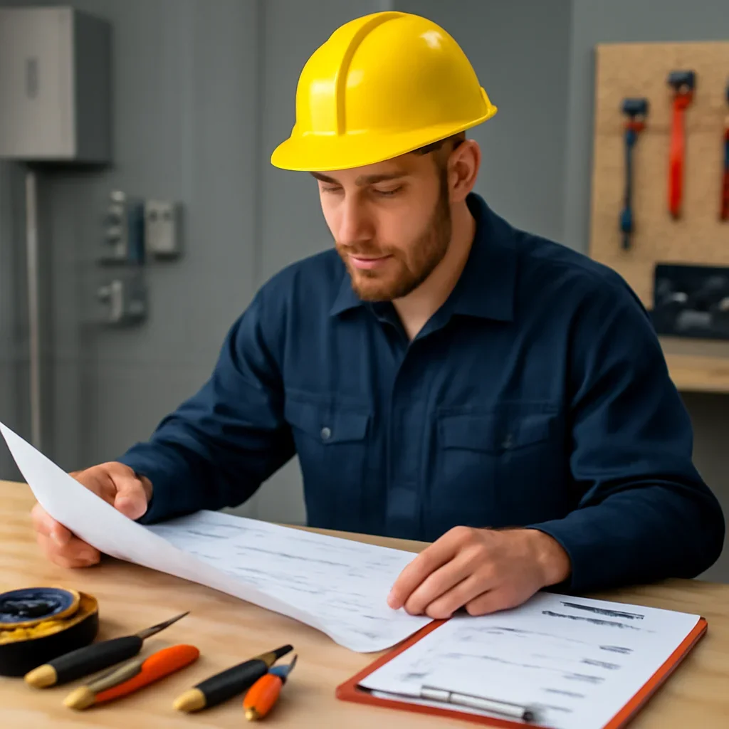 Electrician reviewing panel information and inspection priorities for a Regina property