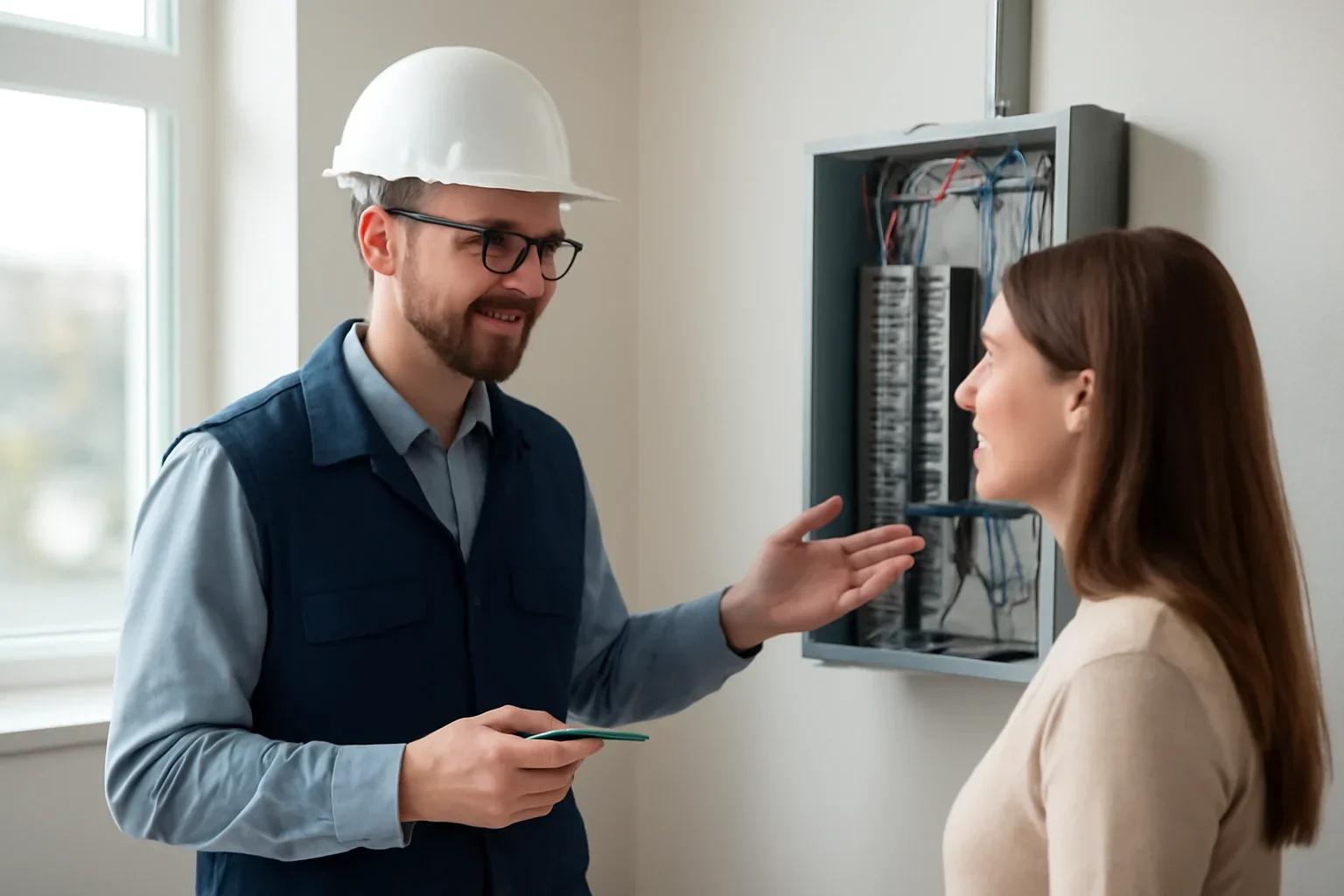 Electrician assessing an electrical panel upgrade at a Regina property