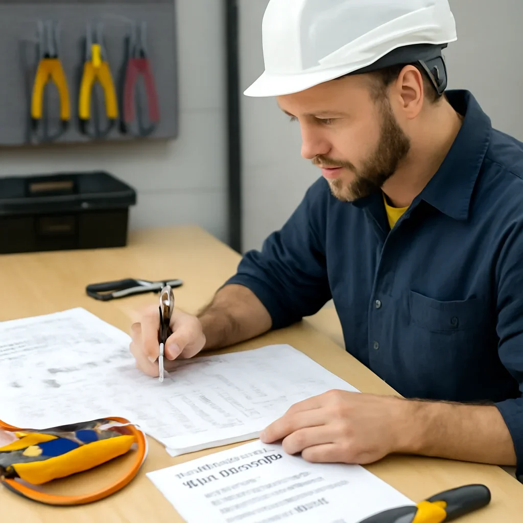 Electrician reviewing electrical plans and safety details for electrical safety checklist for regina homeowners