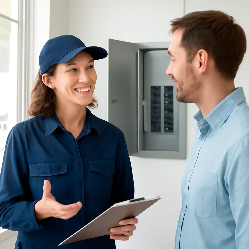 Albert Park property owner discussing an electrical repair or upgrade with an electrician