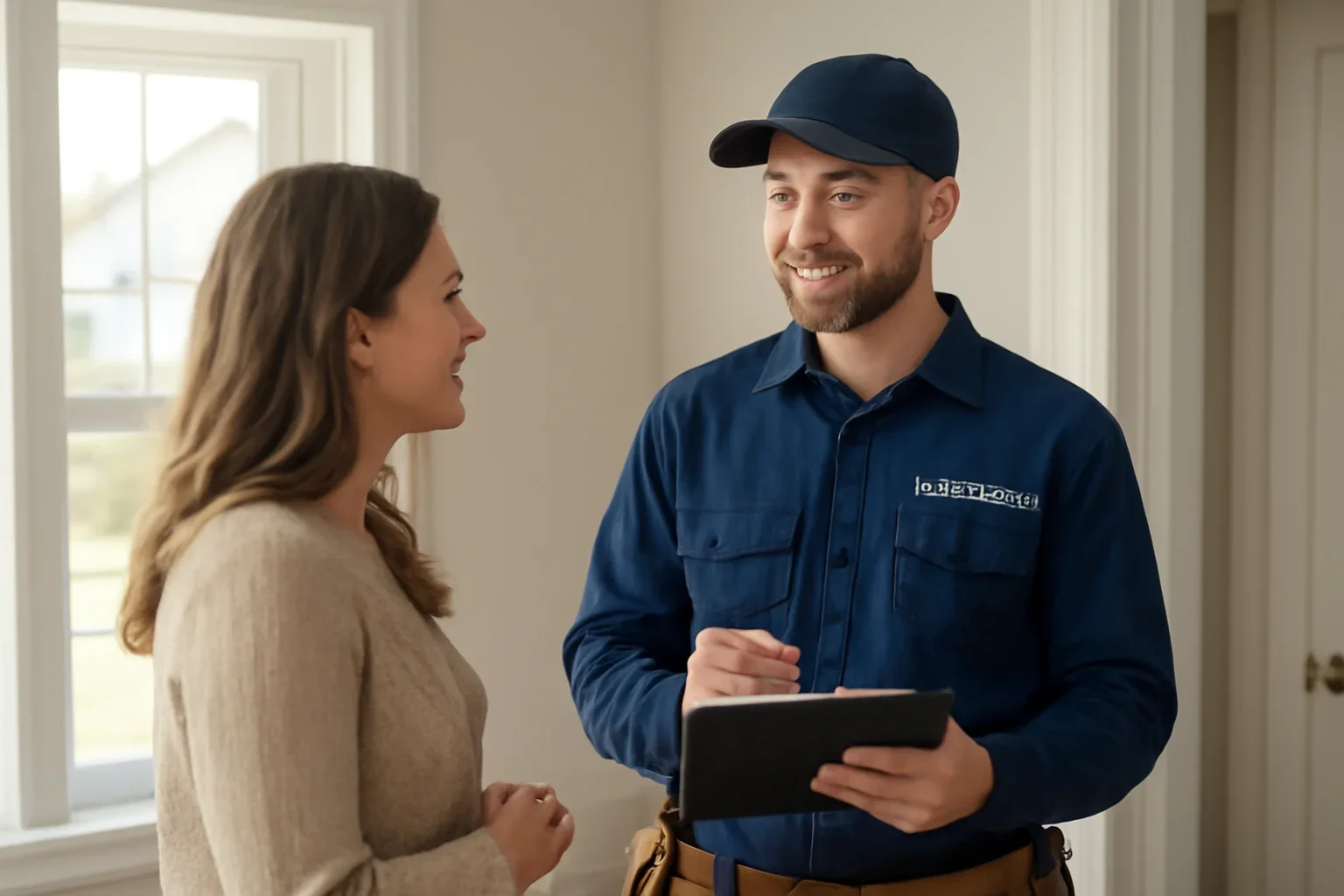Licensed electrician discussing an electrical project at a Northwest Regina property in Regina