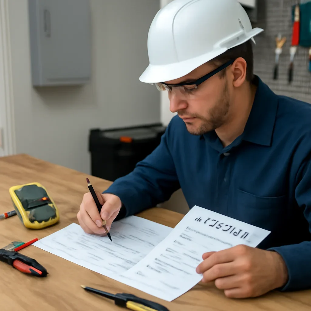 Electrician reviewing wiring plans and electrical capacity for a Northwest Regina property