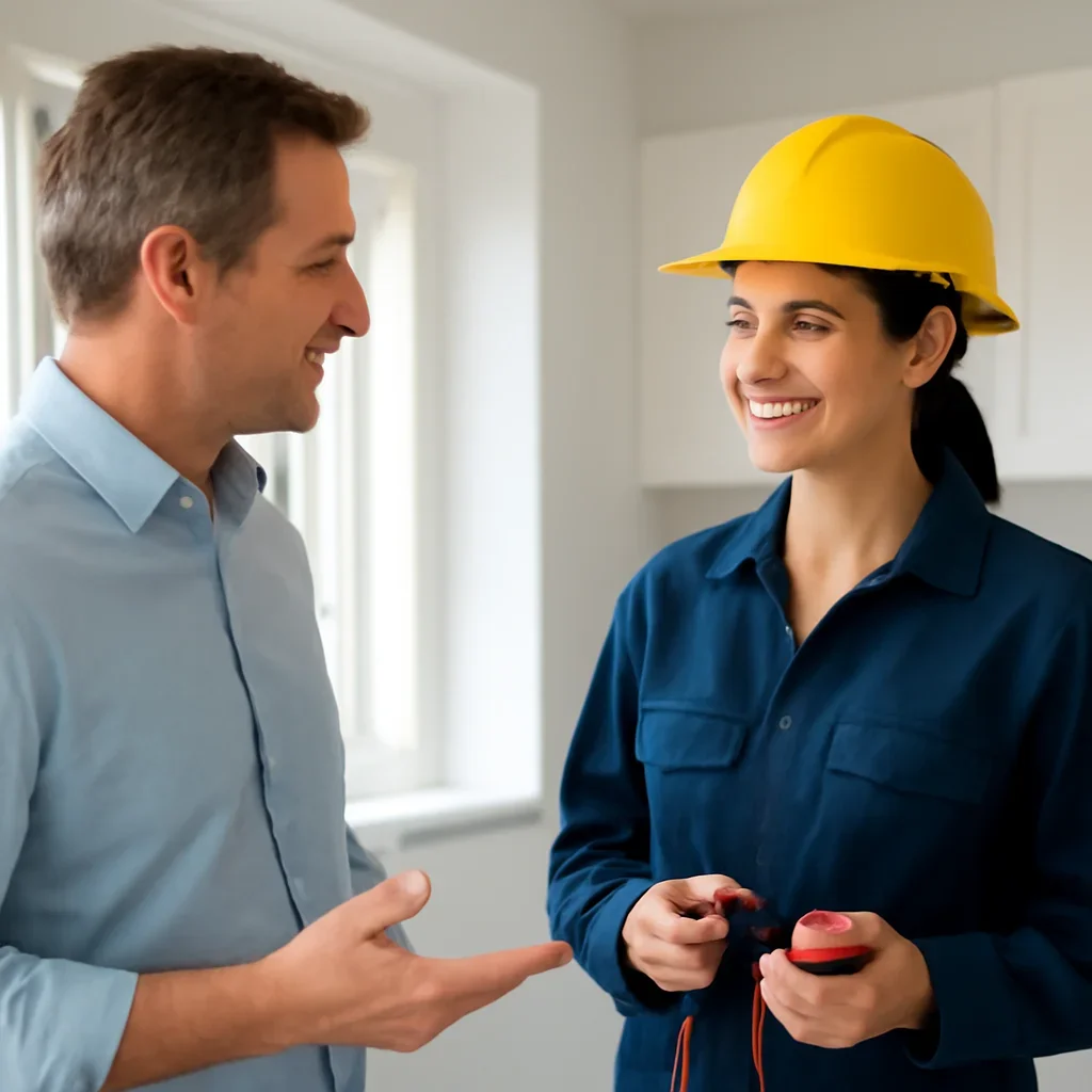 Regina property owner discussing an electrical project with an electrician