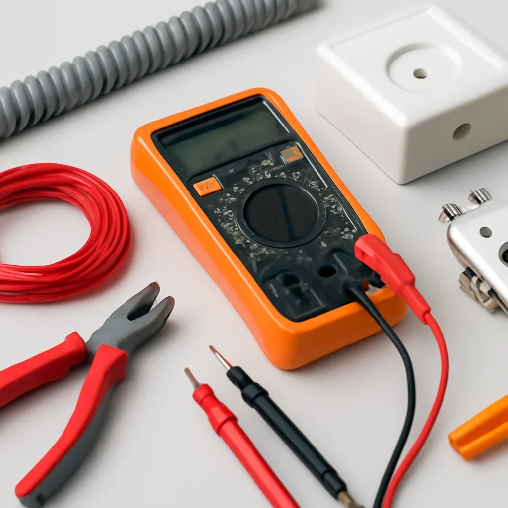 Electrical testing tools and equipment prepared for a Rosemont service call
