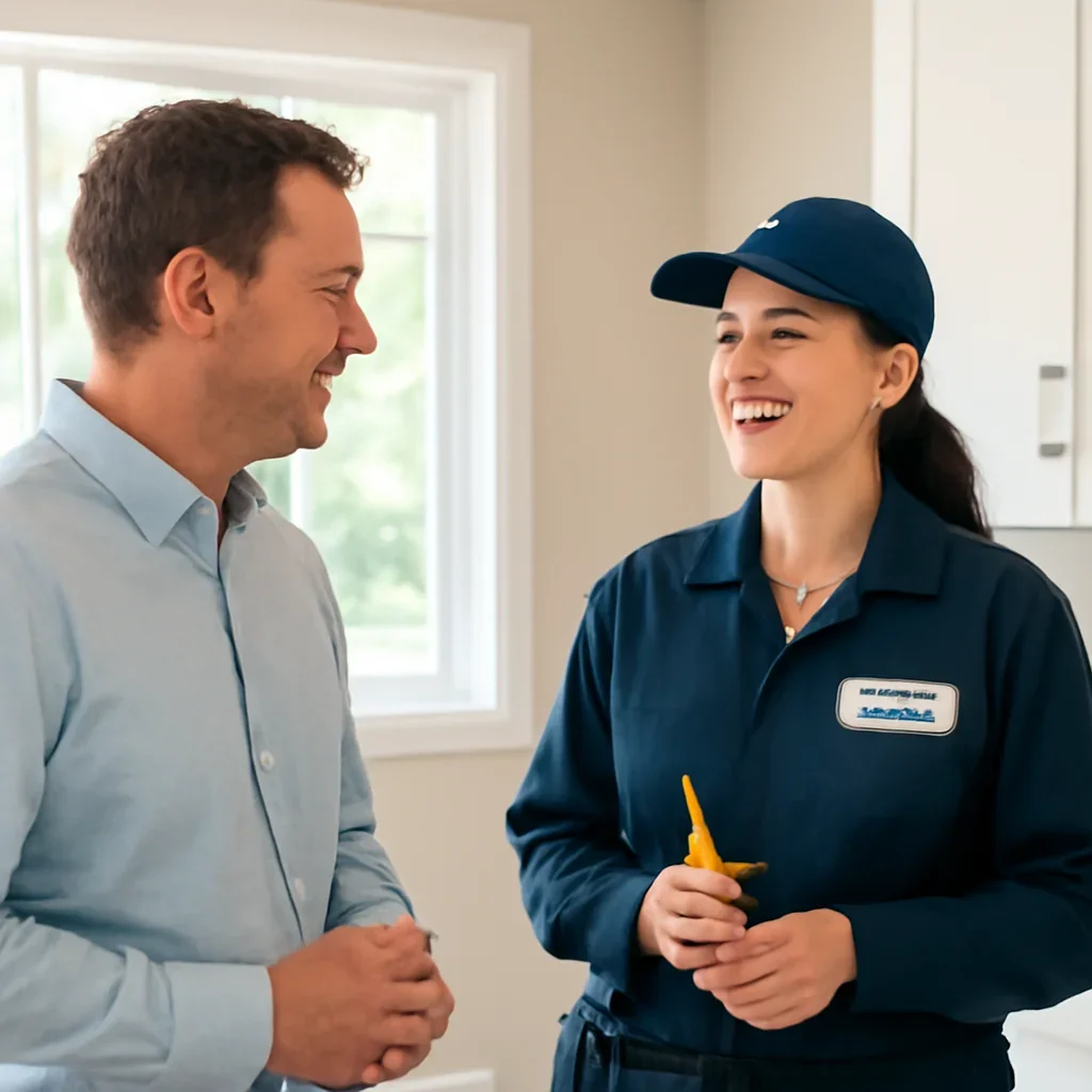 Wascana View homeowner discussing an electrical repair or upgrade with an electrician