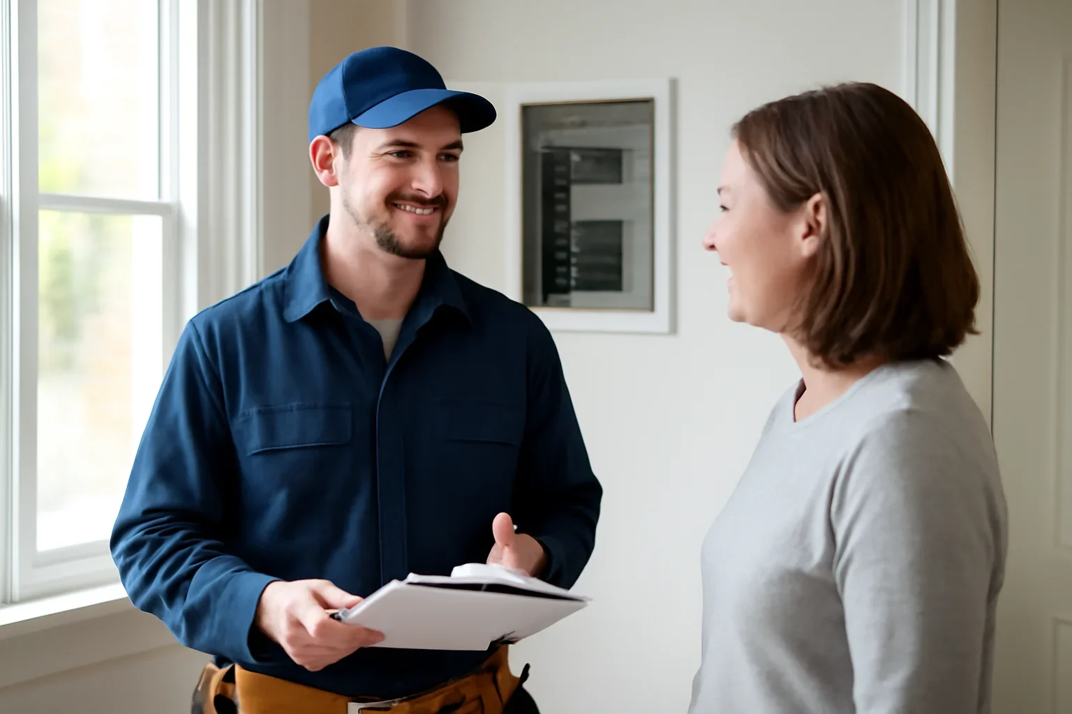 Licensed electrician discussing an electrical project at a Whitmore Park property in Regina