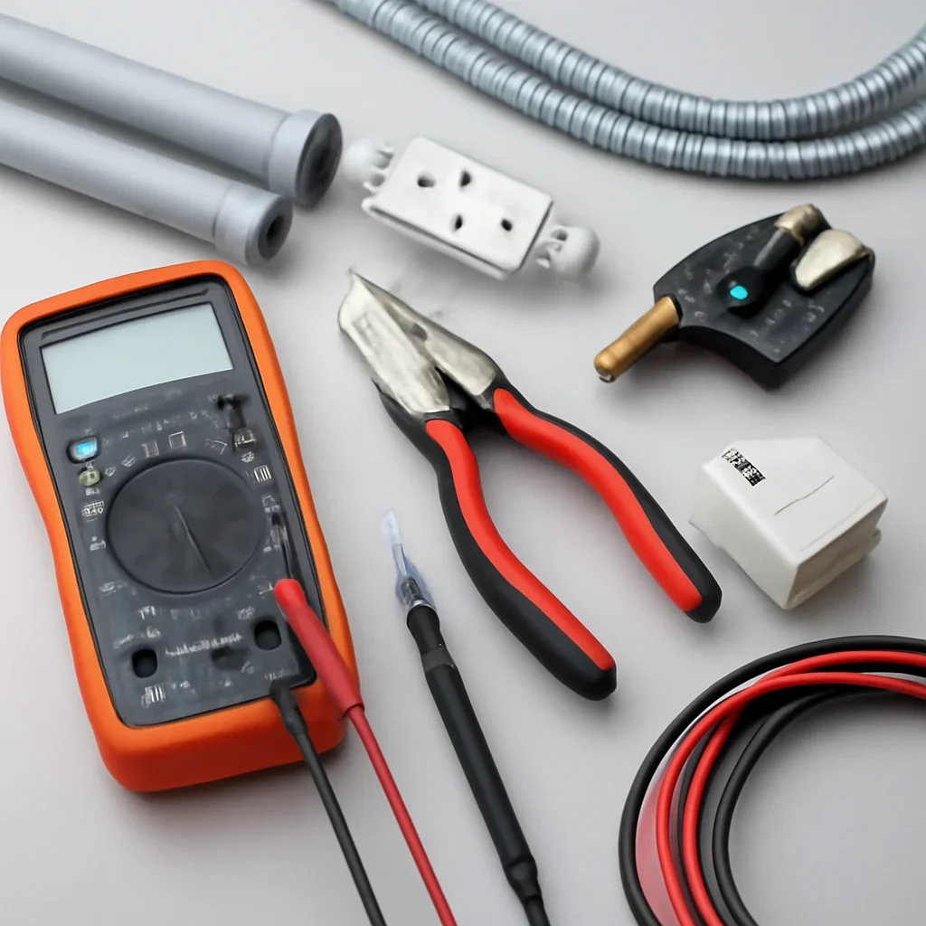 Electrical testing tools and equipment prepared for an Emerald Park service call