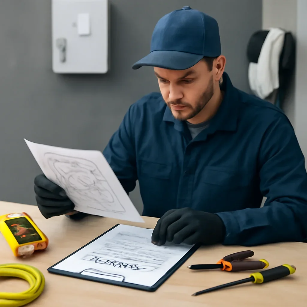 Electrician reviewing electrical plans and safety details for ev charger installation cost in regina