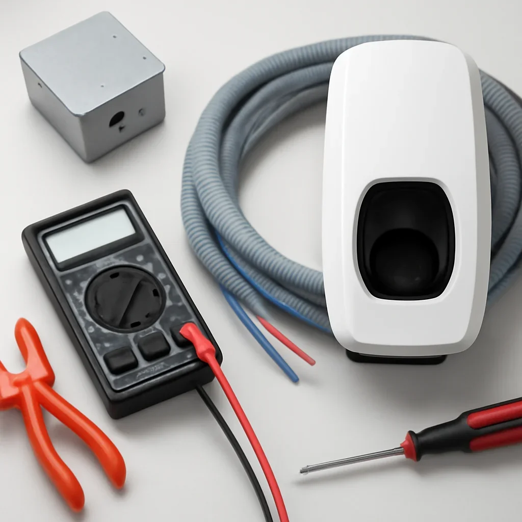 Electrical testing tools used during a White City EV charger panel and circuit assessment