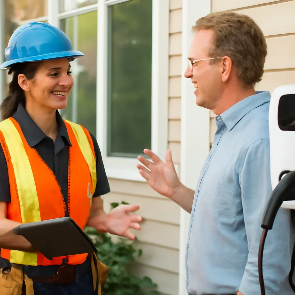 Regina EV owner discussing a charger fault with an electrician