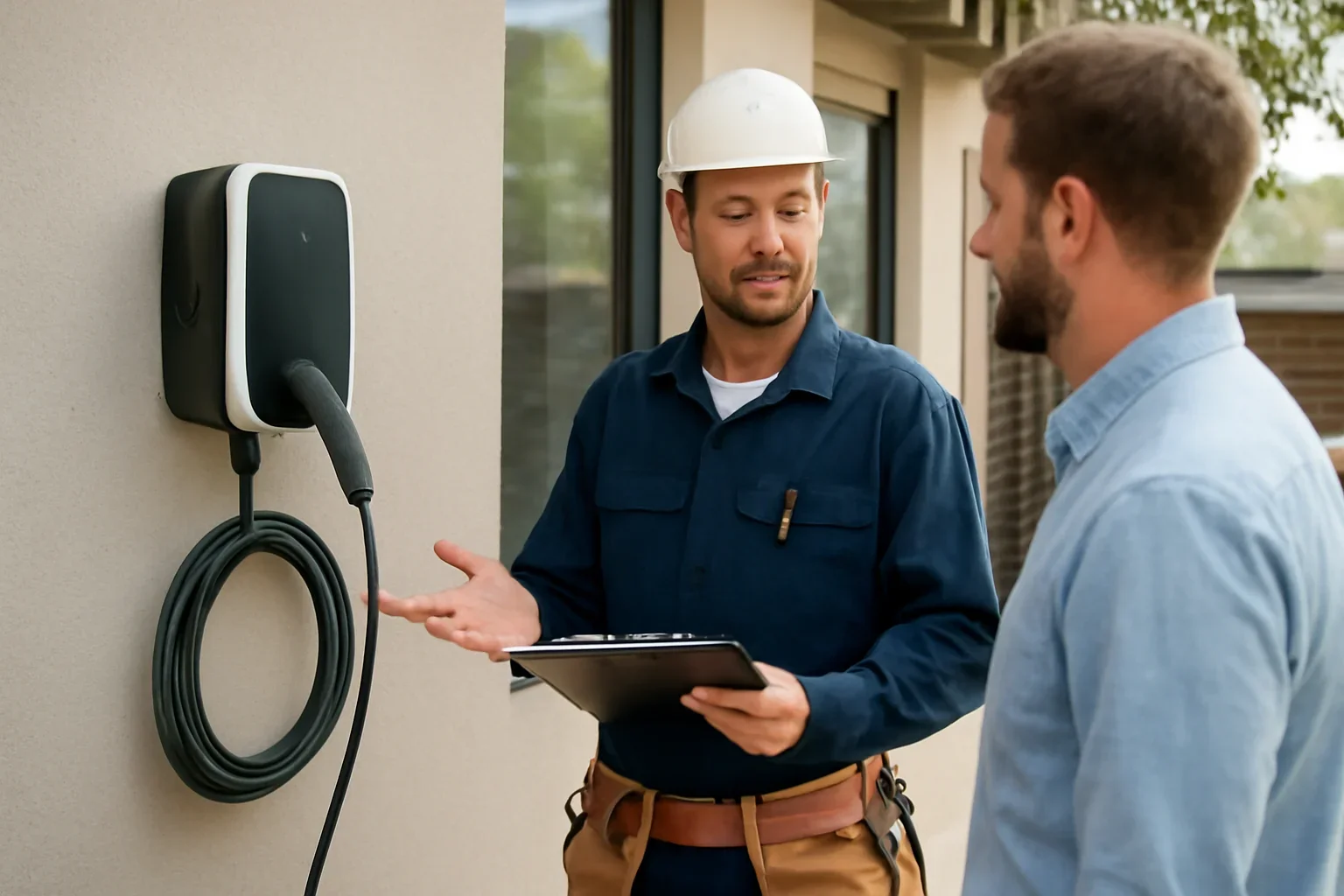 Electrician diagnosing an EV charger problem at a Regina property