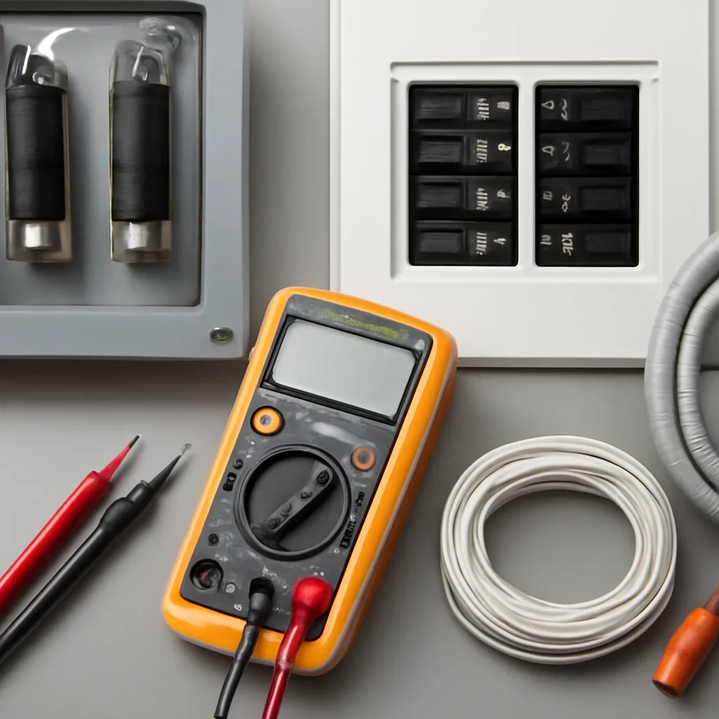 Electrical testing equipment used during a fuse box and breaker panel assessment
