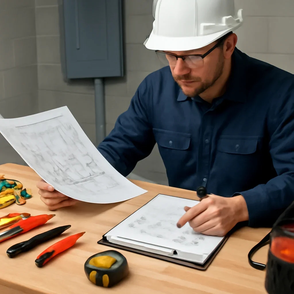 Electrician reviewing essential loads and transfer equipment for an Emerald Park generator
