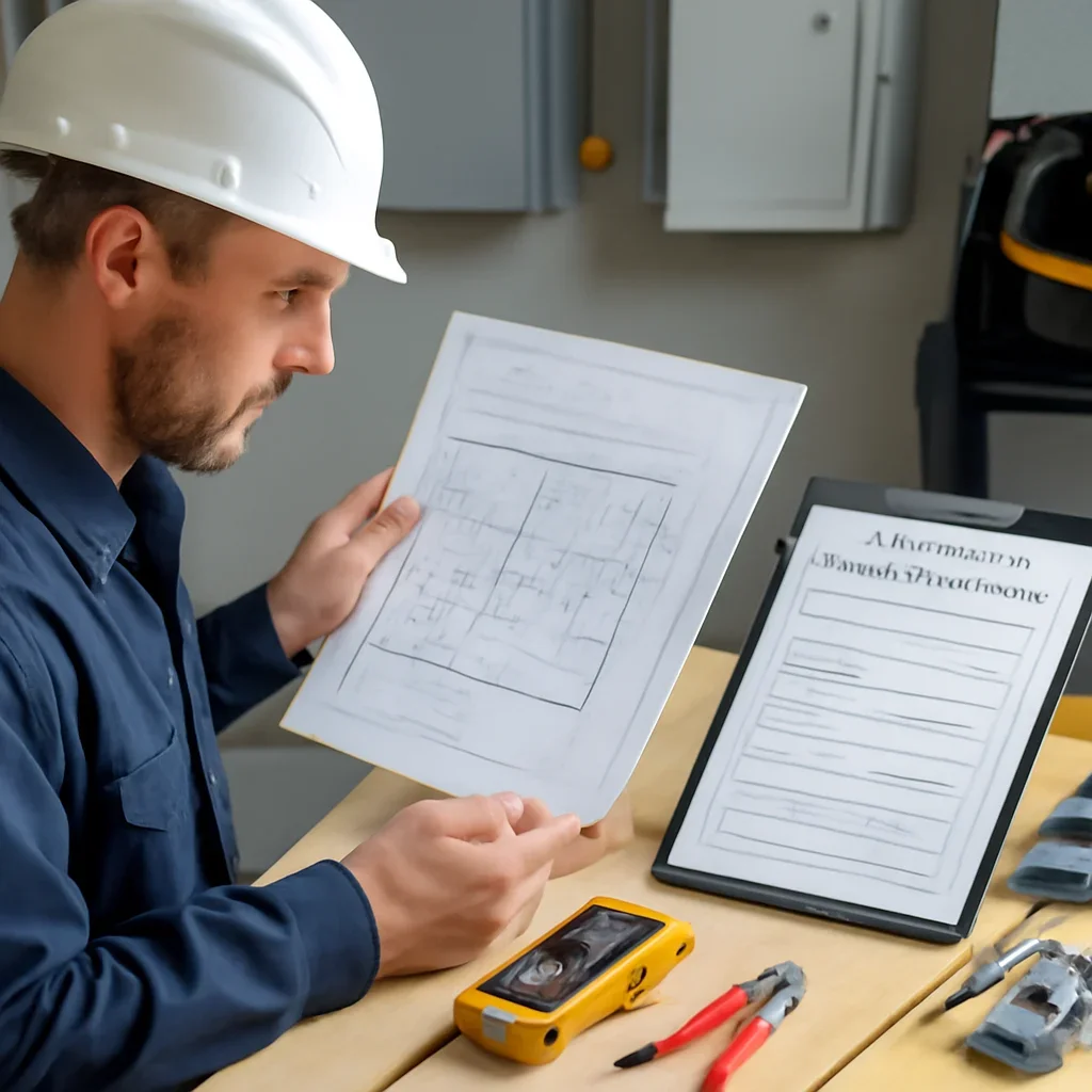 Electrician reviewing generator loads, transfer equipment and site requirements in Regina
