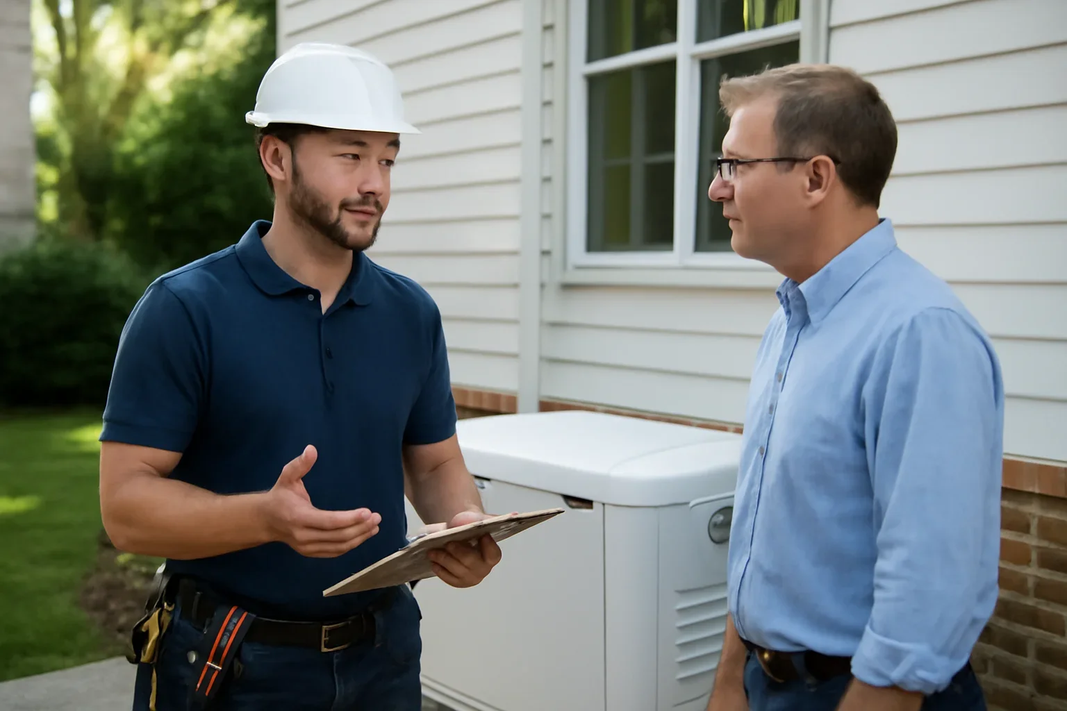 Licensed electrician discussing generator installation for a White City property