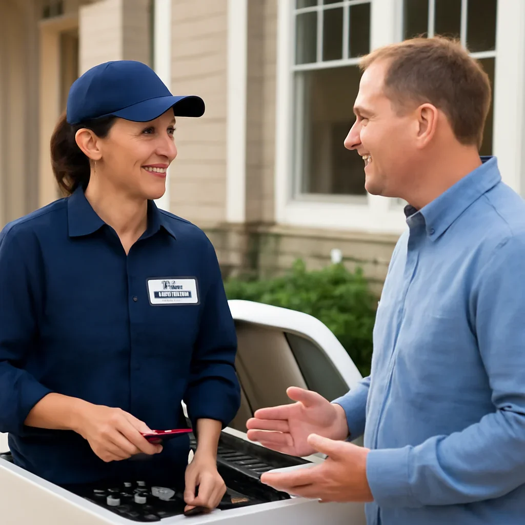 Regina property owner reviewing generator repair findings and backup-power options with an electrician