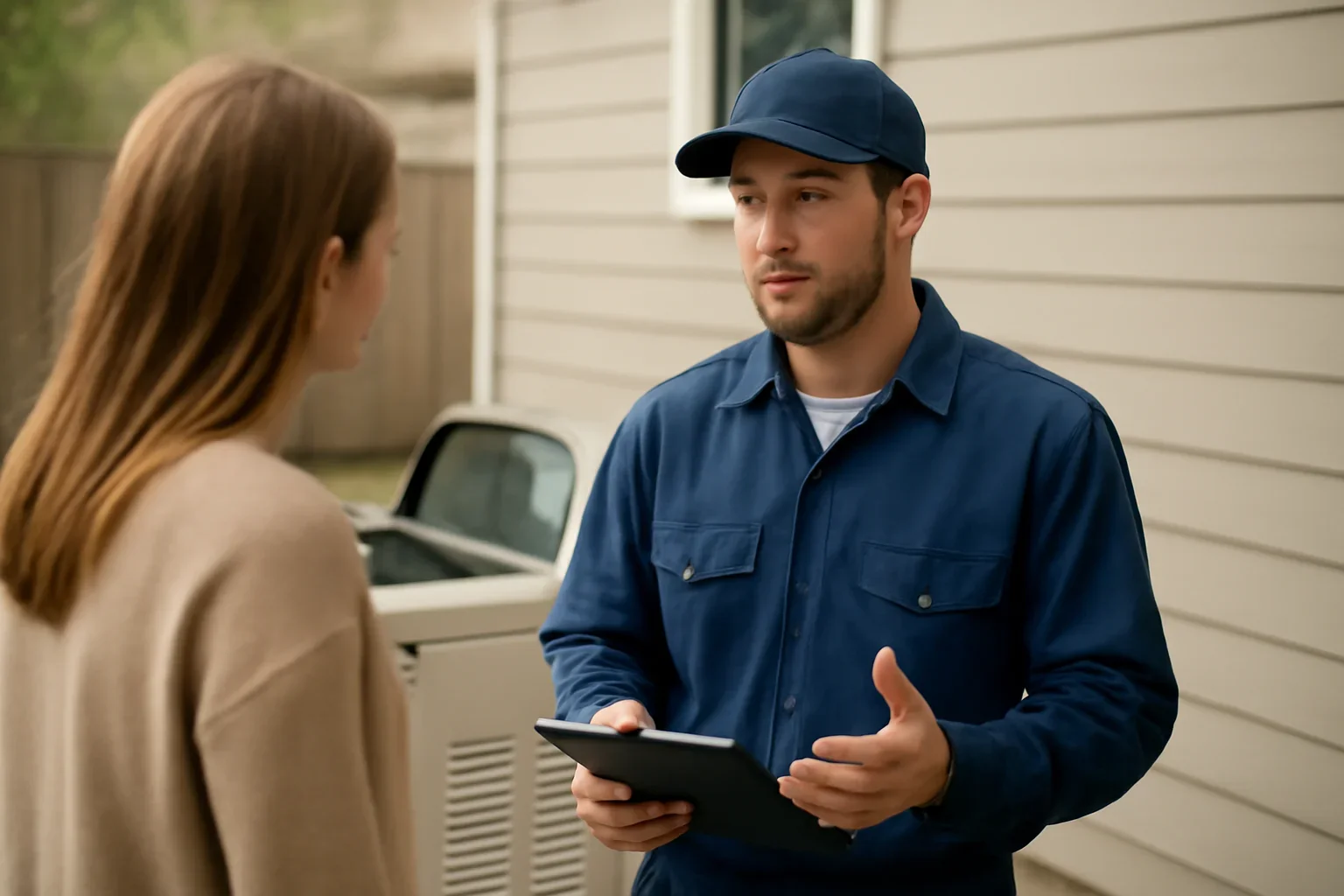 Electrician reviewing a backup generator electrical problem at a Regina property