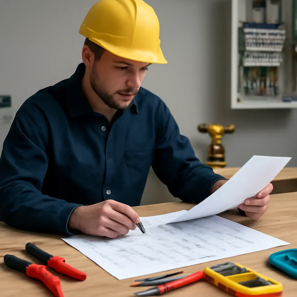 Electrician reviewing smart-switch wiring, device locations, and network coverage for a Regina home