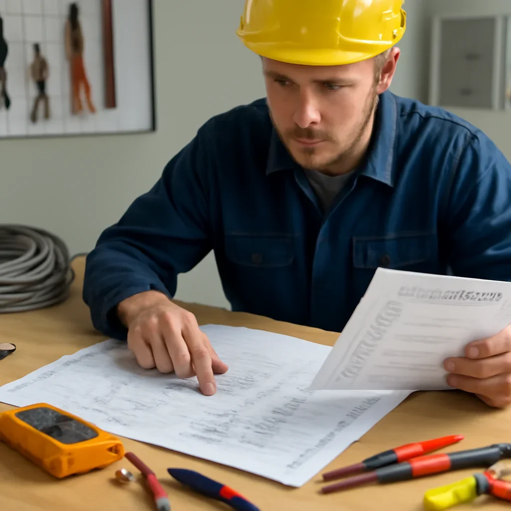 Electrician reviewing renovation plans and electrical requirements in Emerald Park