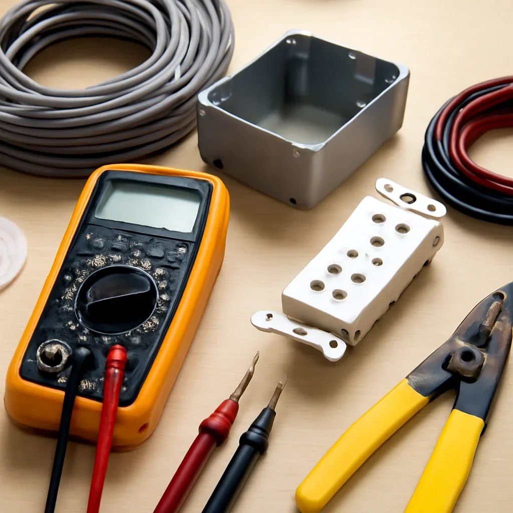 Electrical testing equipment used during an Emerald Park renovation assessment