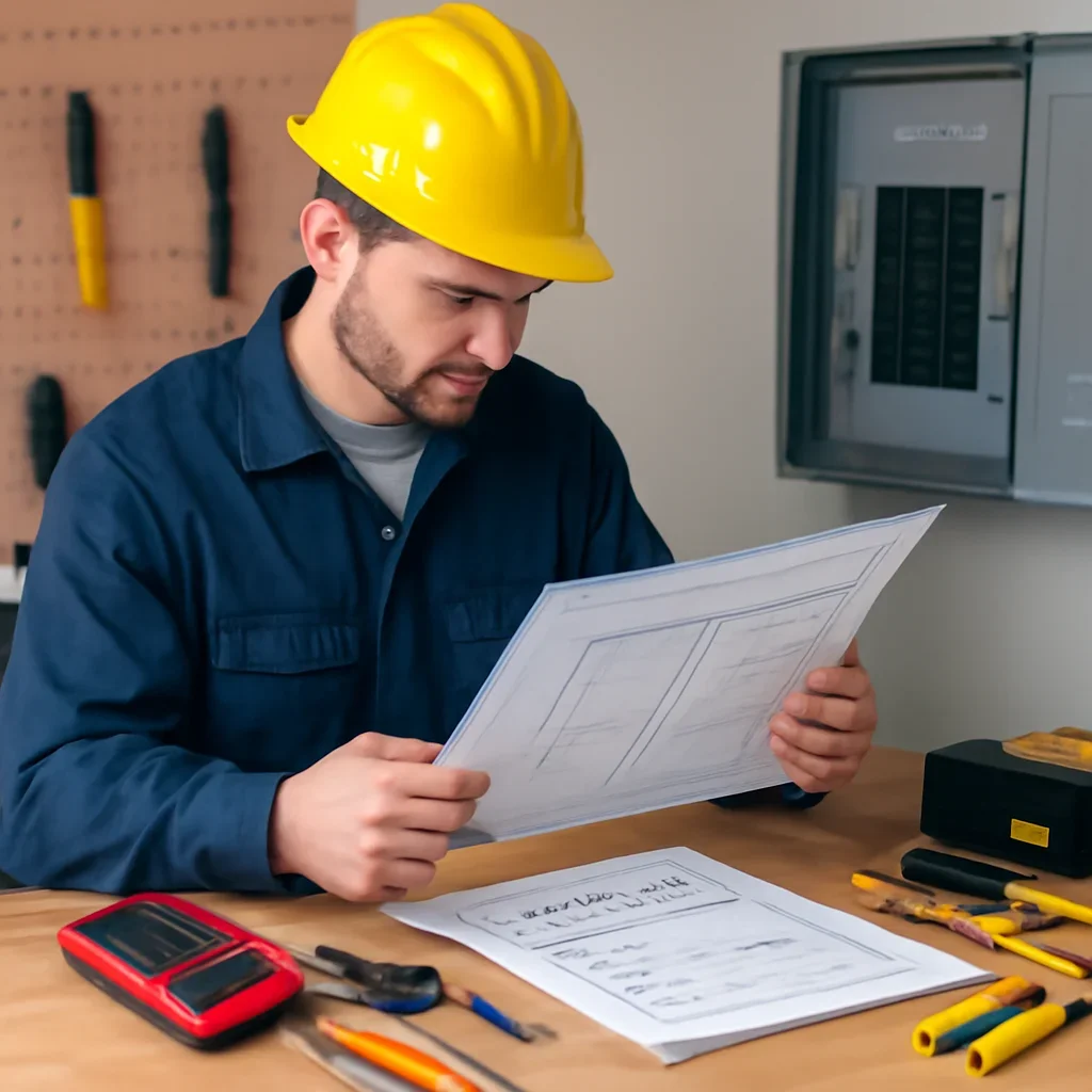 Electrician reviewing floor plans, circuits, and rough-in timing for a Regina home renovation
