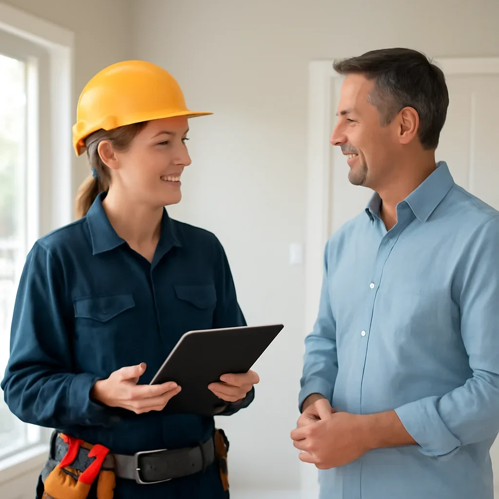 Facility representative discussing an industrial electrical project with an electrician in Regina