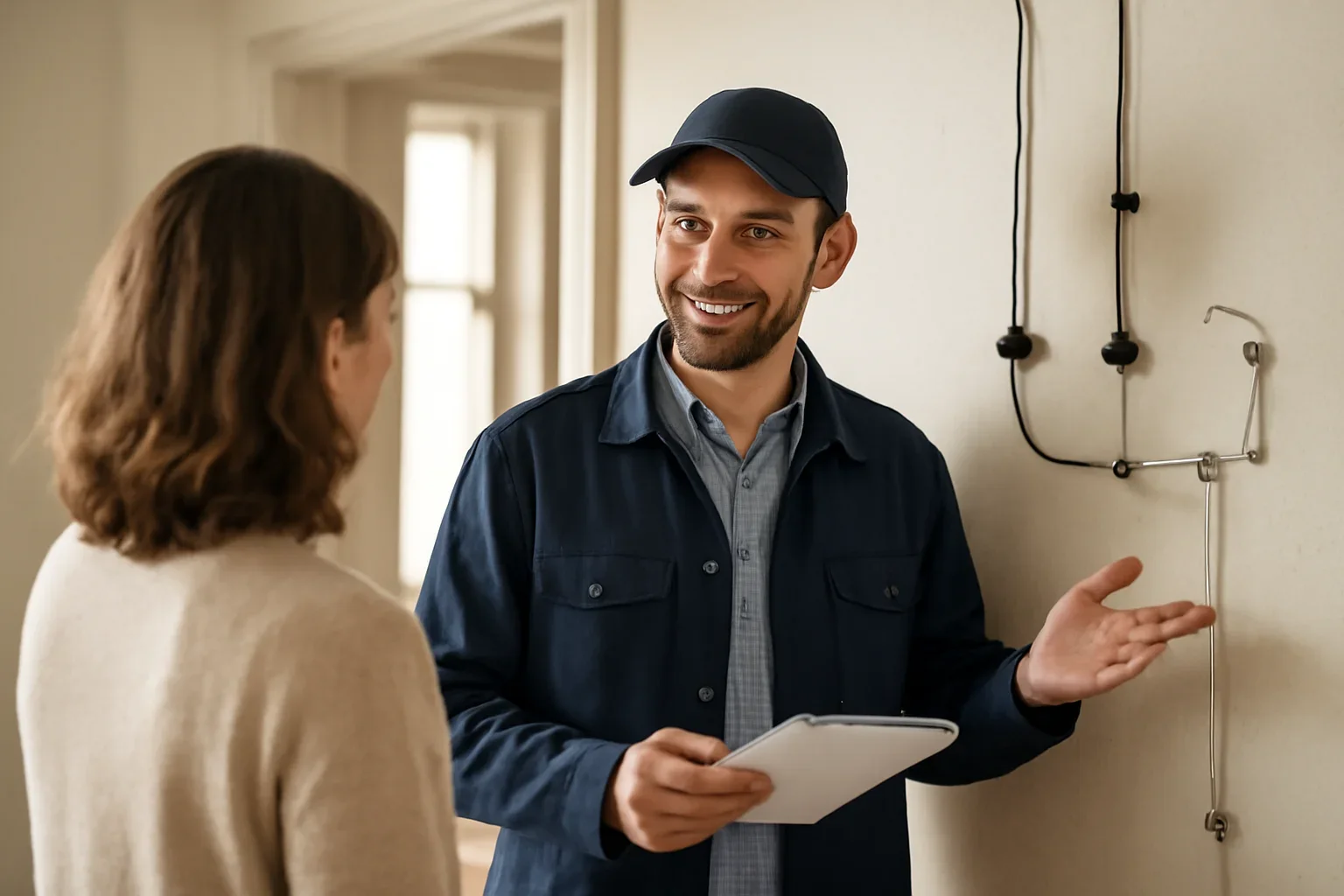Electrician discussing knob-and-tube wiring in an older Regina home