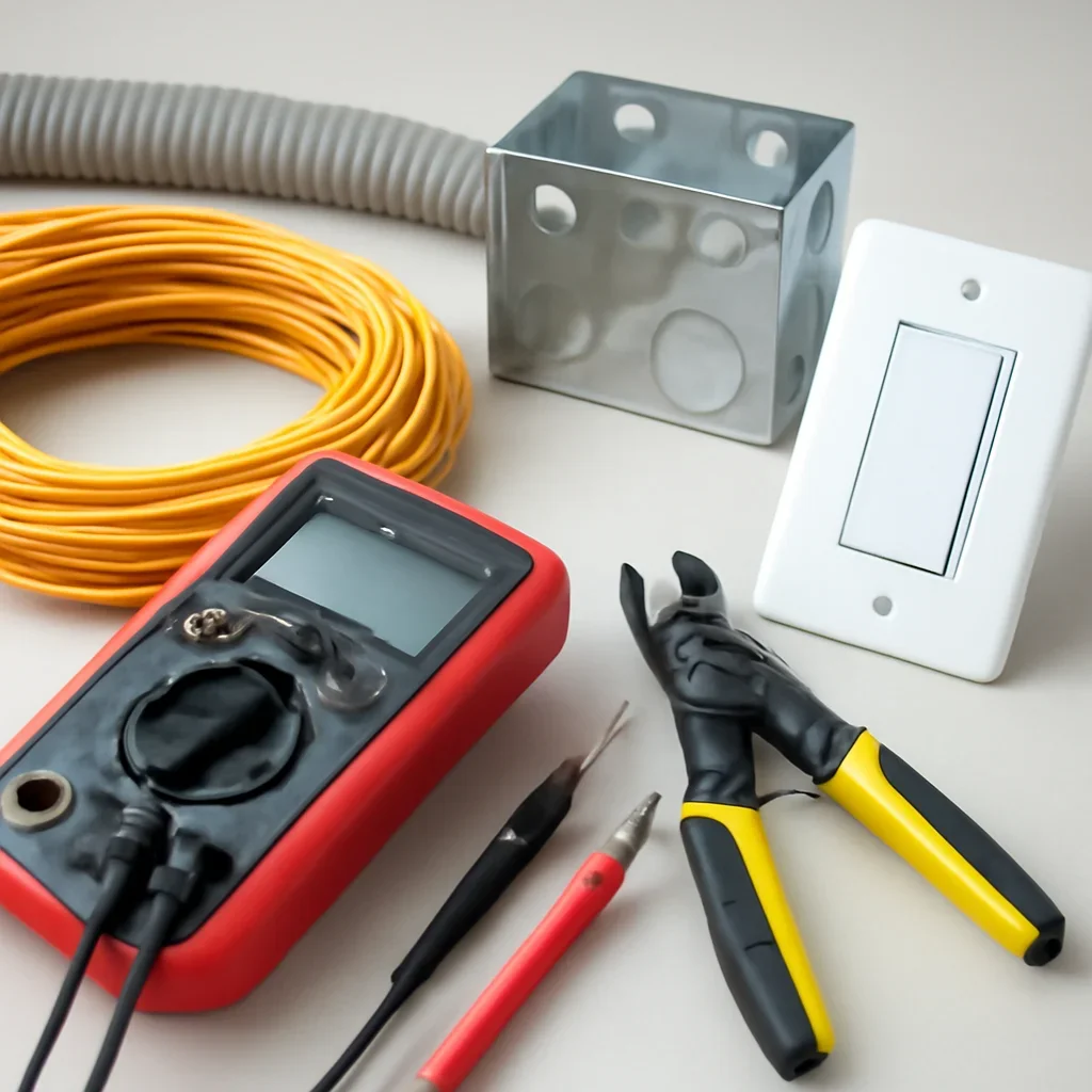 Electrical testing tools used to troubleshoot lighting at a Regina property