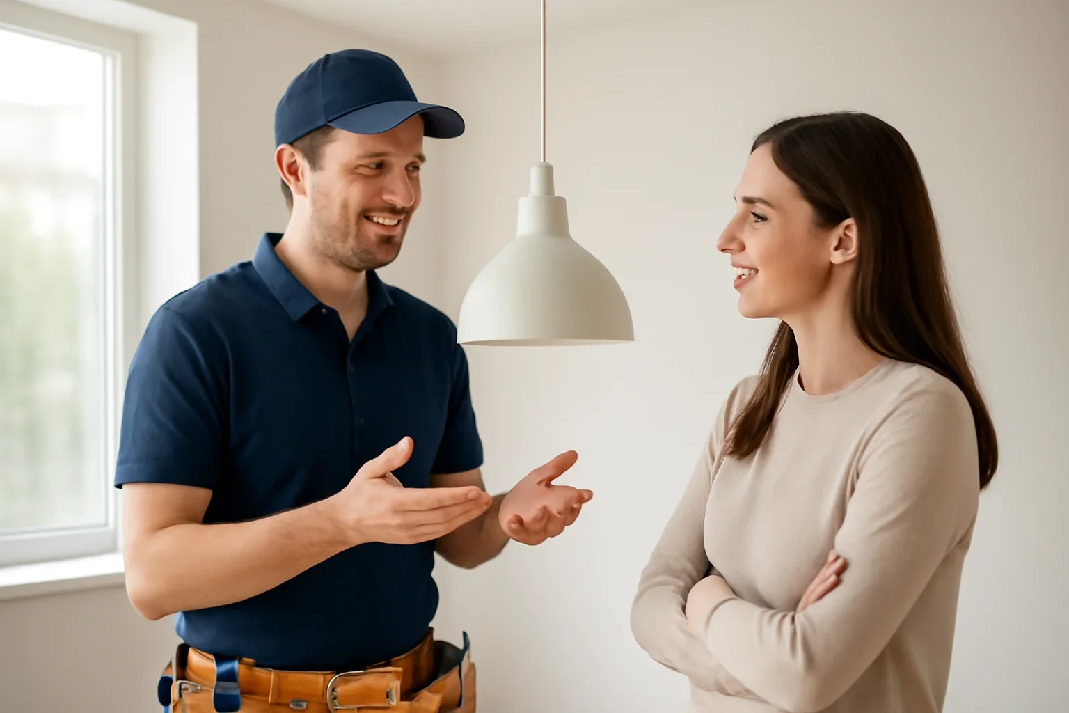 Electrician planning a lighting installation for a White City property