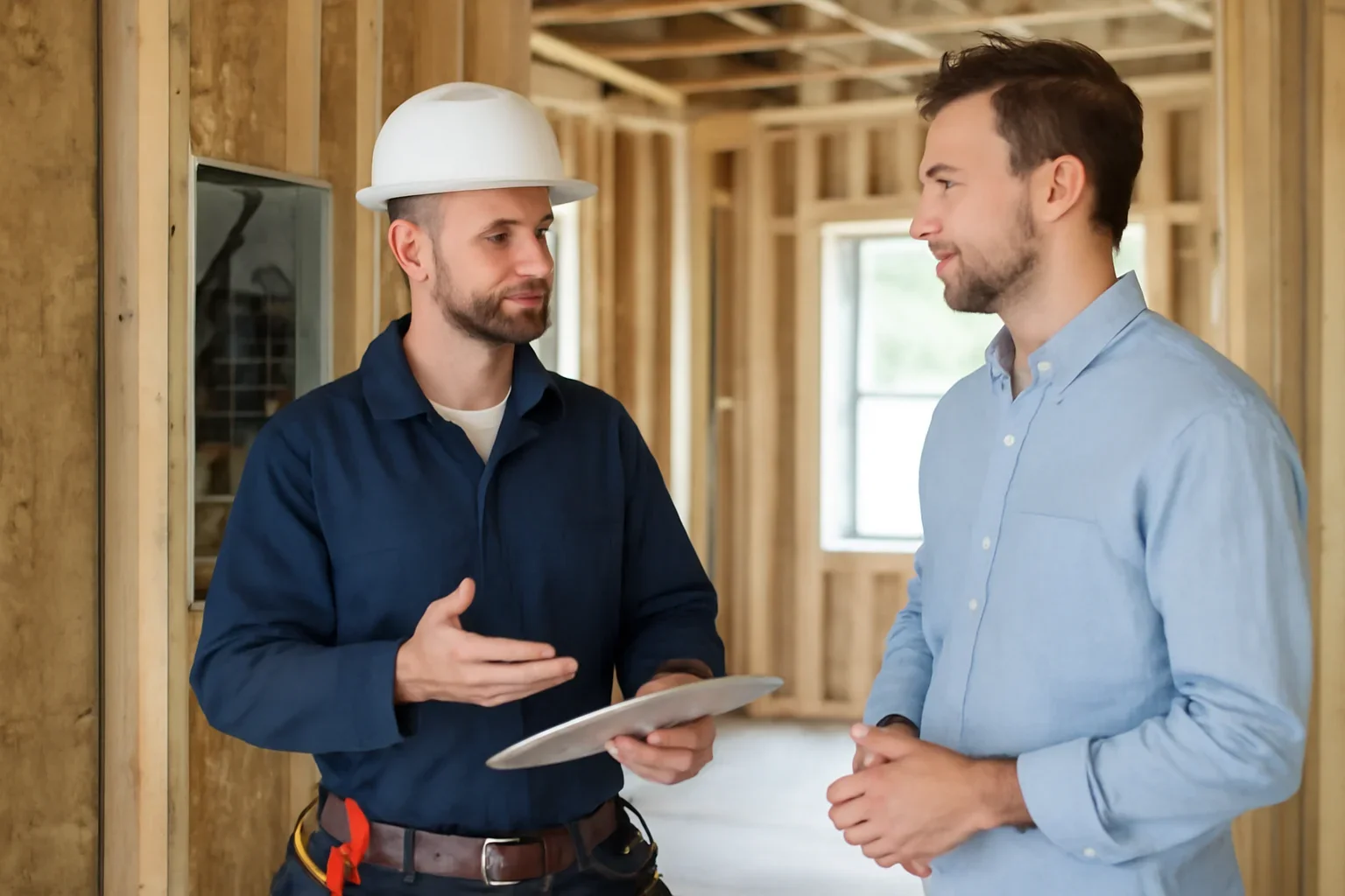 Electrician reviewing new construction electrical plans for a White City home