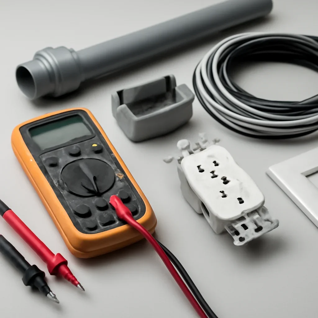 Electrical testing tools and equipment used during an office service call