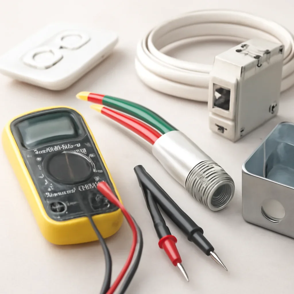Electrical tools and code-compliant equipment used for office electrical upgrades for businesses