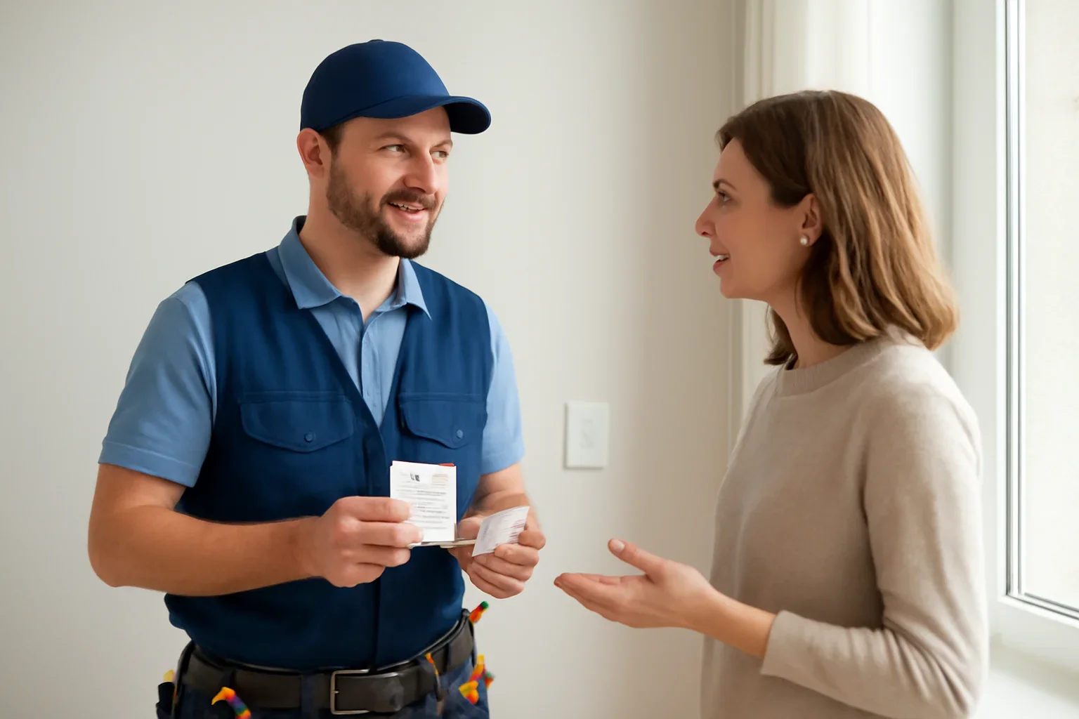 Electrician planning outlet and switch installation at a White City property