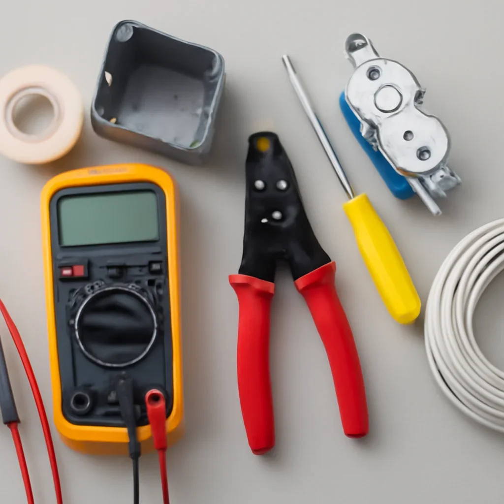 Tools and electrical devices prepared for outlet and switch installation