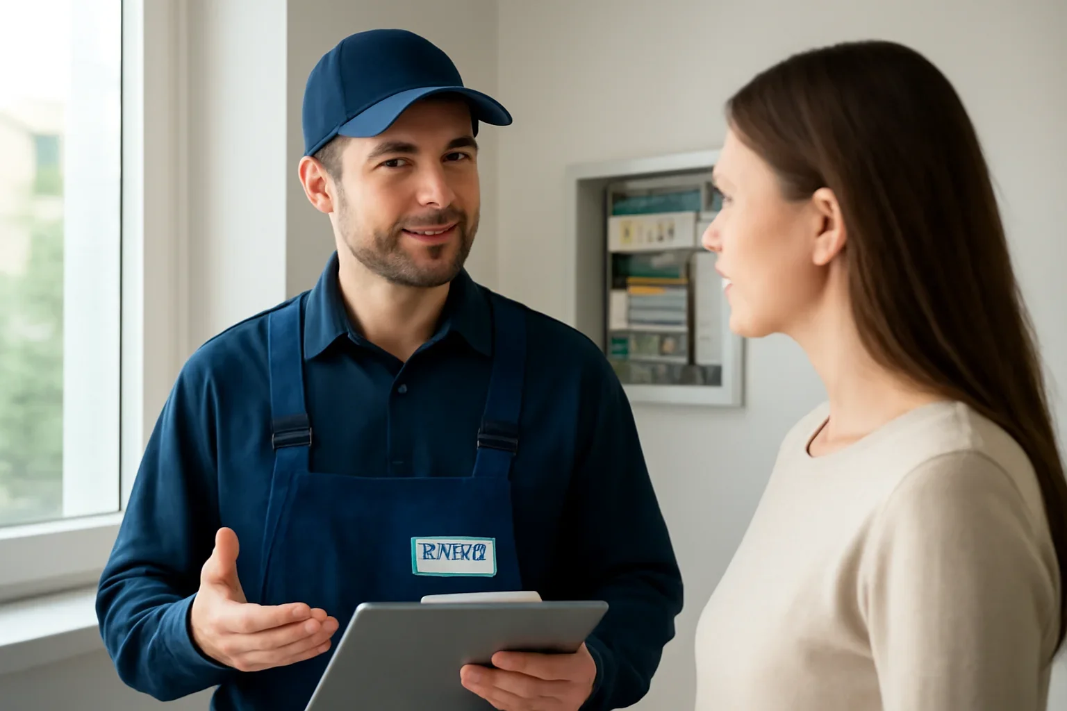 Electrician discussing electrical service requirements with a White City property owner