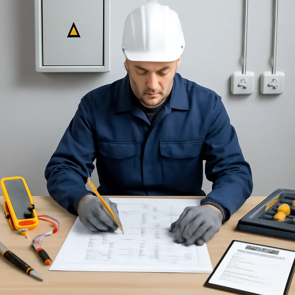 Electrician reviewing plans for a White City electrical upgrade
