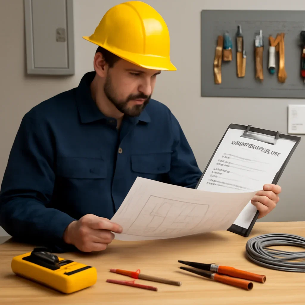 Electrician reviewing the scope, access, materials, and approval needs for a Regina estimate