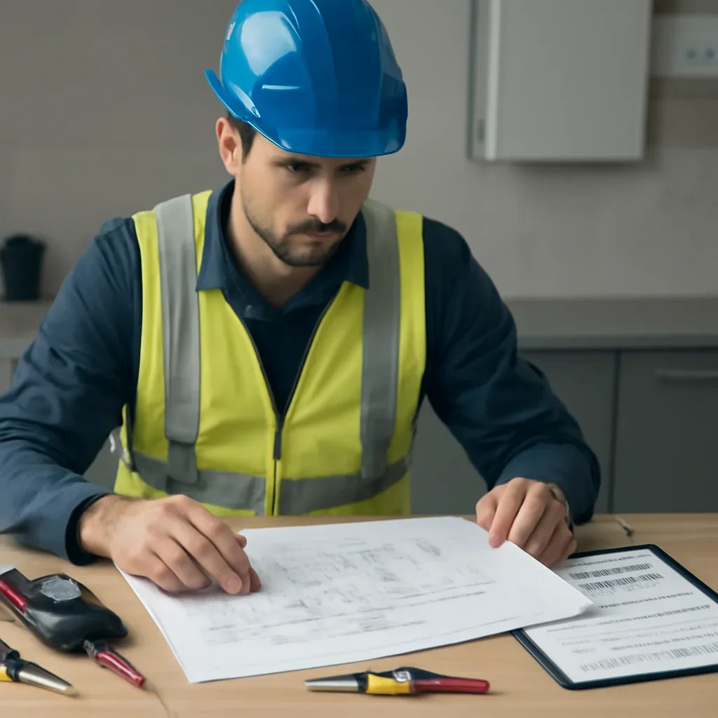 Electrician reviewing project details and property information for a Regina electrical service request
