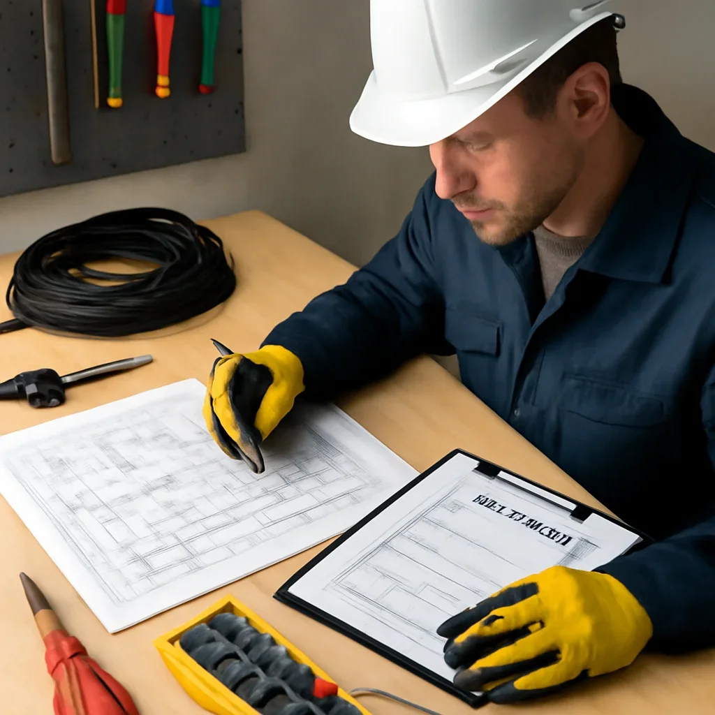 Electrician reviewing outdoor receptacles, timers, rooflines, and Christmas light power planning for a Regina property