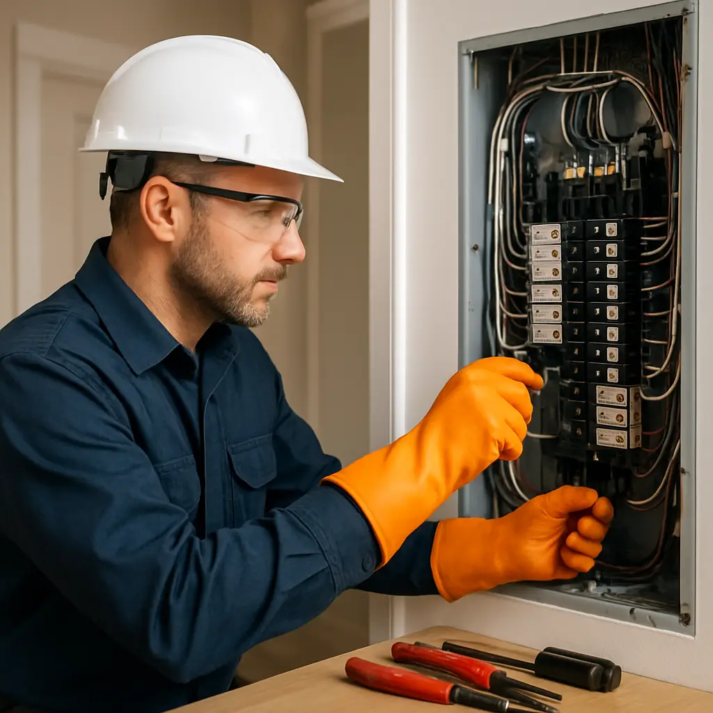 Electrician Regina discussing an electrical project with a property owner