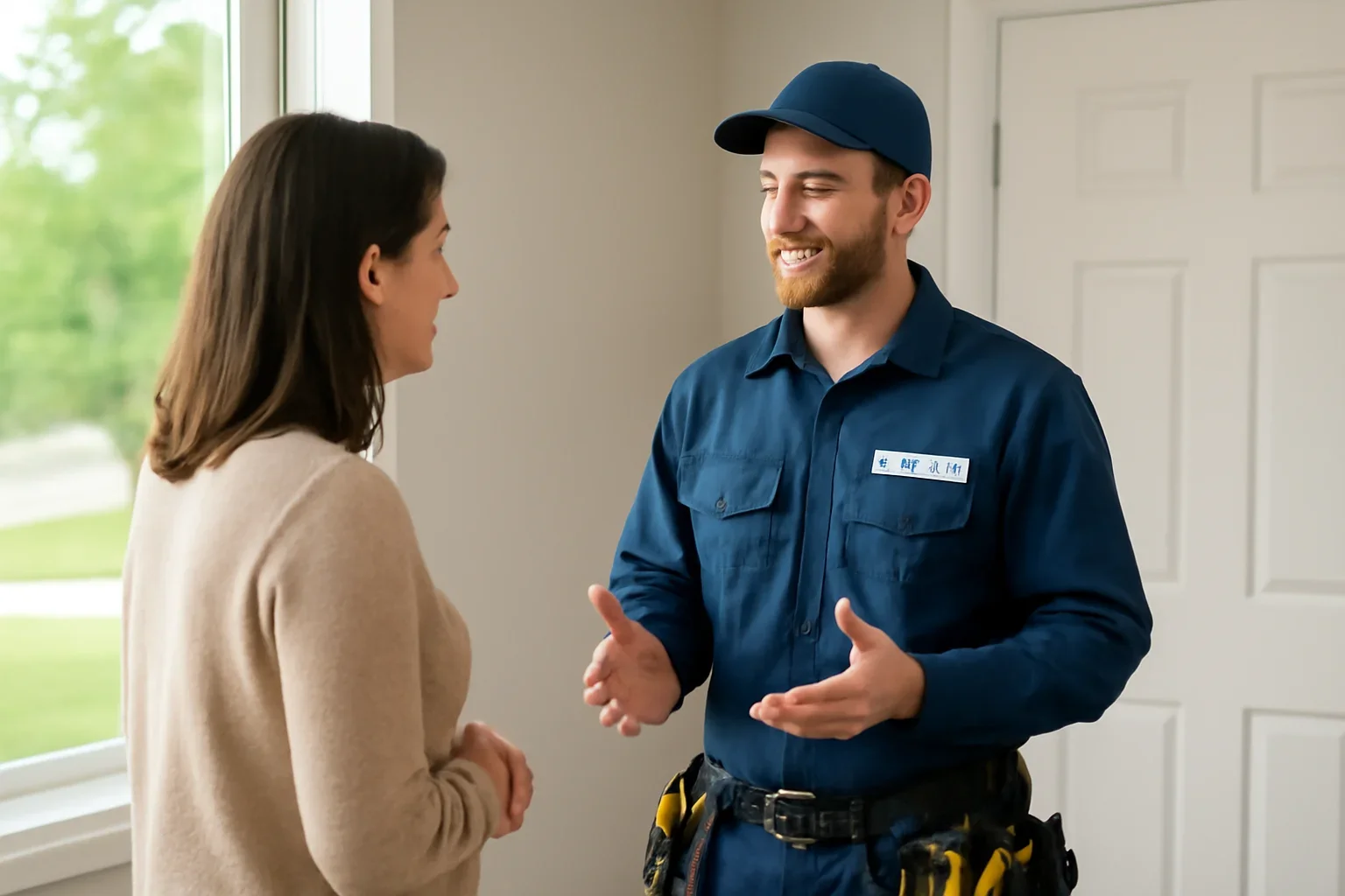 Residential electrician discussing an electrical project at an Emerald Park home
