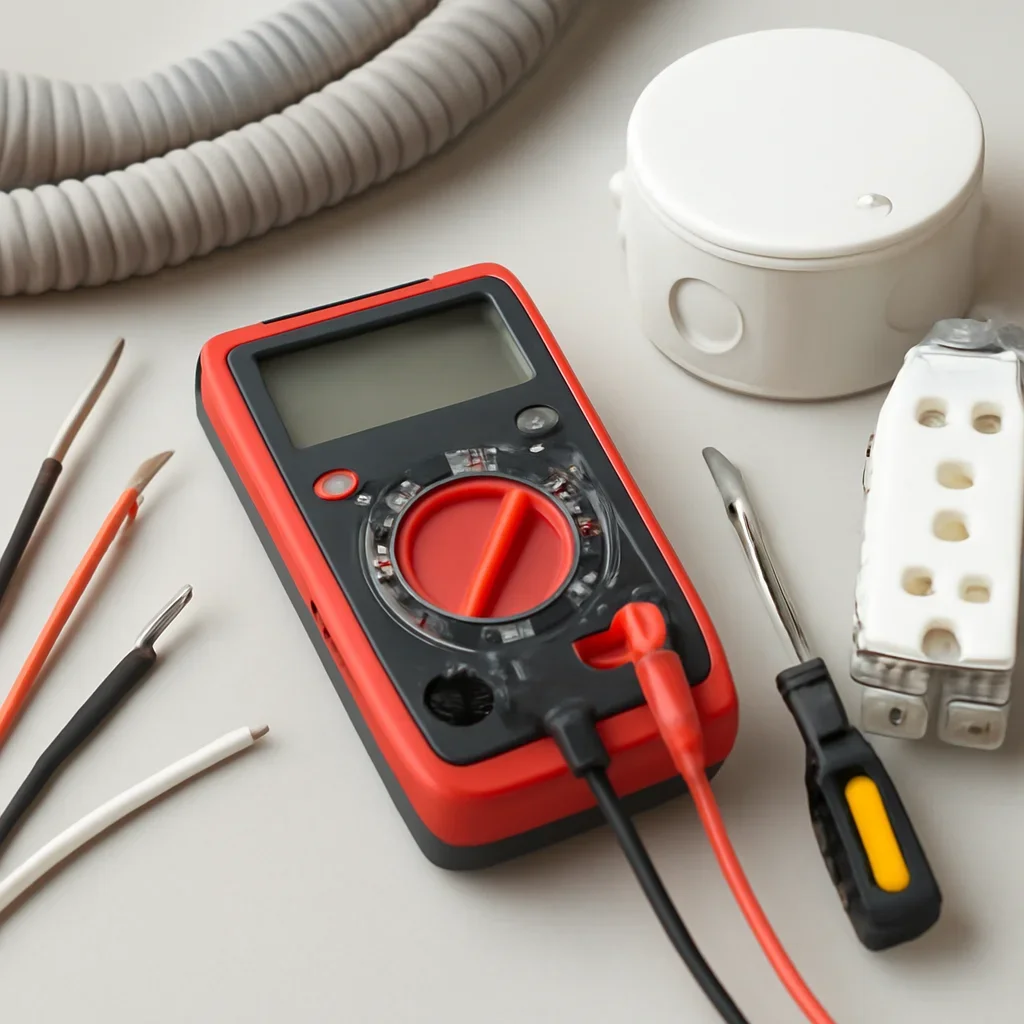 Electrical testing tools used to diagnose a problem in an Emerald Park home