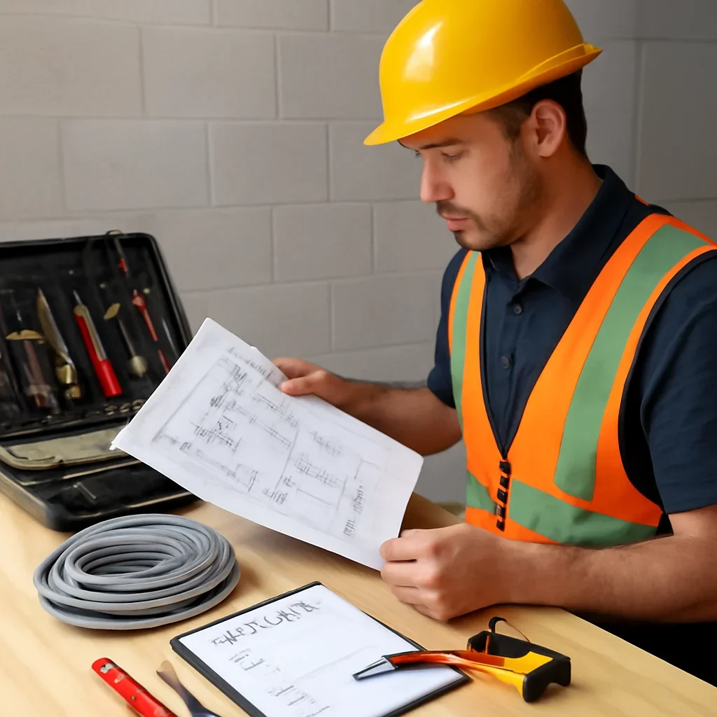 Electrician reviewing residential wiring plans and electrical requirements for a Regina home